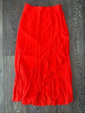 H&M Red Ruffle-Accent Midi Skirt